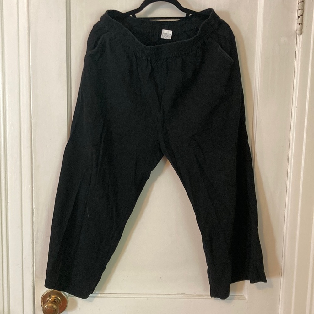 Black wide leg linen cotton pants